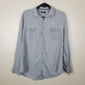 Alfani Linen Blend Gray Button Front Shirt L